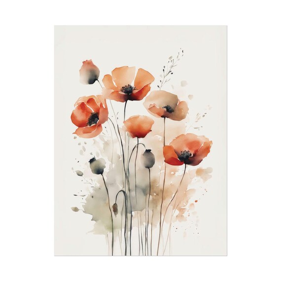 Coral Poppies Watercolor Wildflower Floral Arrangement Poster