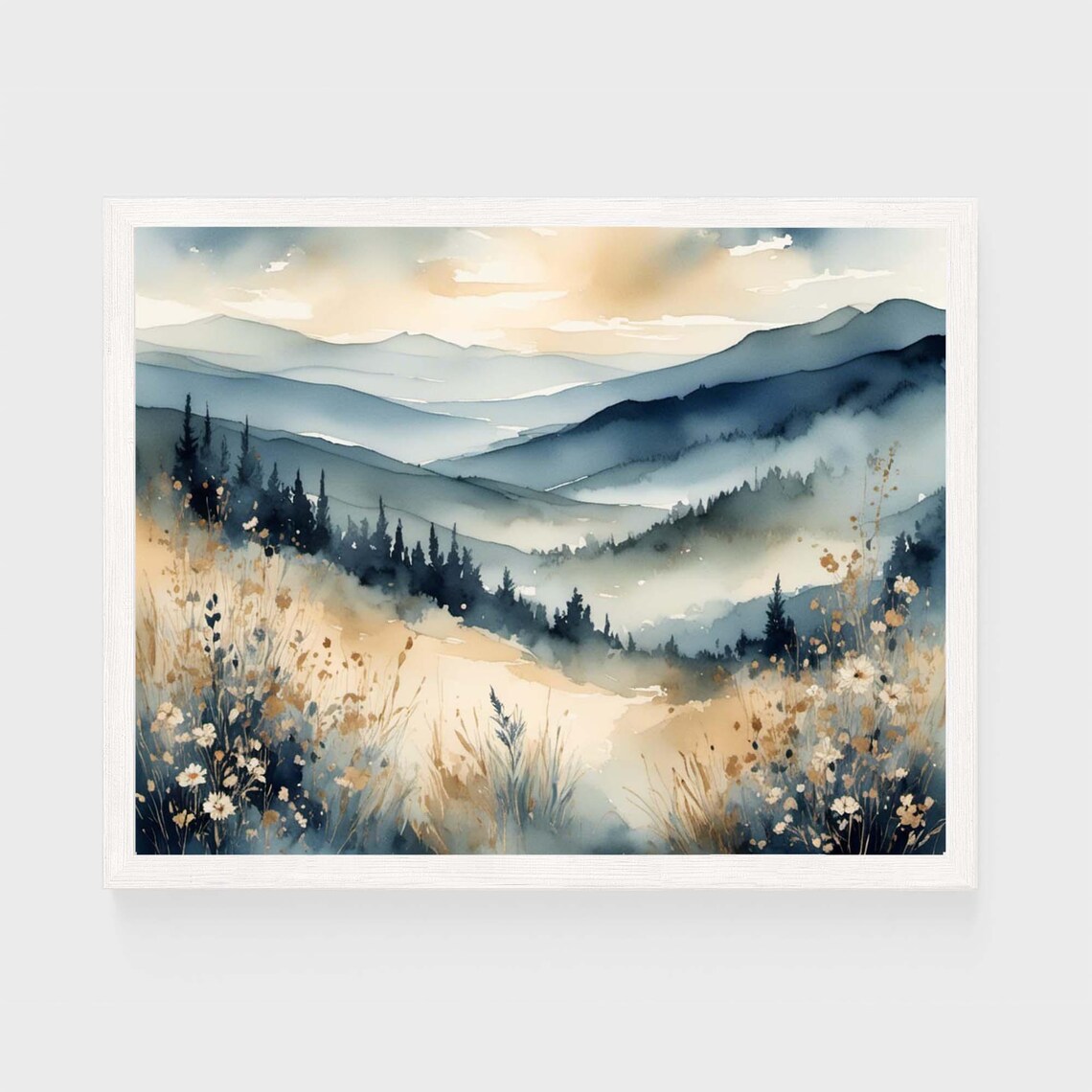 Smoky Mountains Neutral Watercolor Art Print