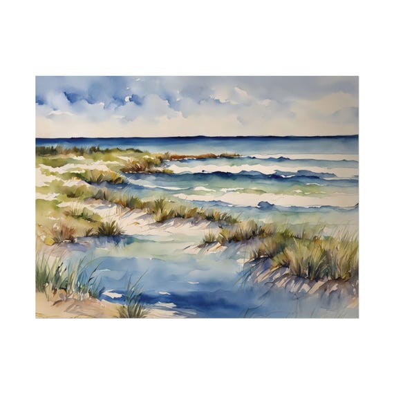 Alabama Beach Watercolor Print Copy Of Gulf Shores Painting Coastal Art Summer Artwork Horizontal Travel Poster