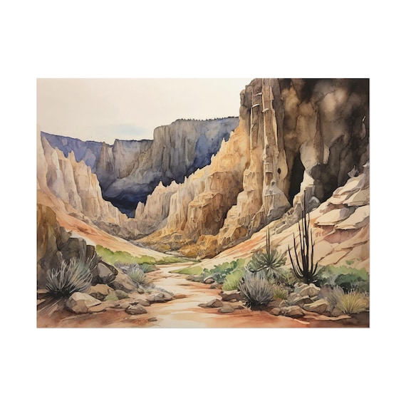 Desert Canyon Red Rock Cliffs Arid Watercolor Landscape Poster