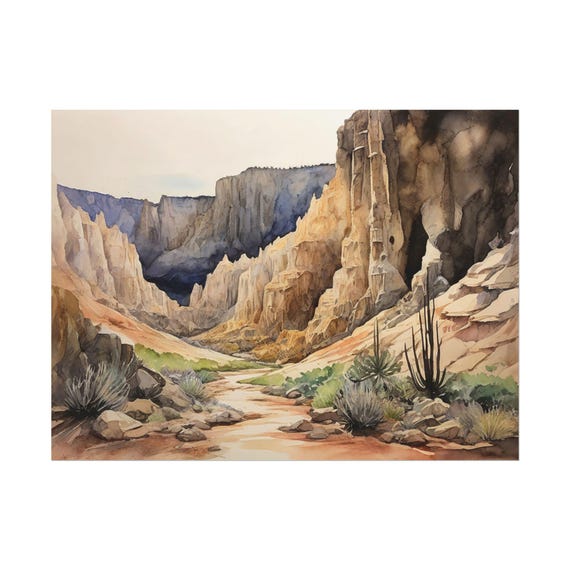 New Mexico Carlsbad Caverns Watercolor Print Summer Landscape Giclee Fine Travel Poster