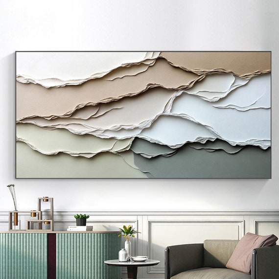 3d Beige White Waves Textured Art Beige Textured Acrylic Painting Neutral Minimalist Painting 3d Plaster Wall Art Living Room Wall Decor