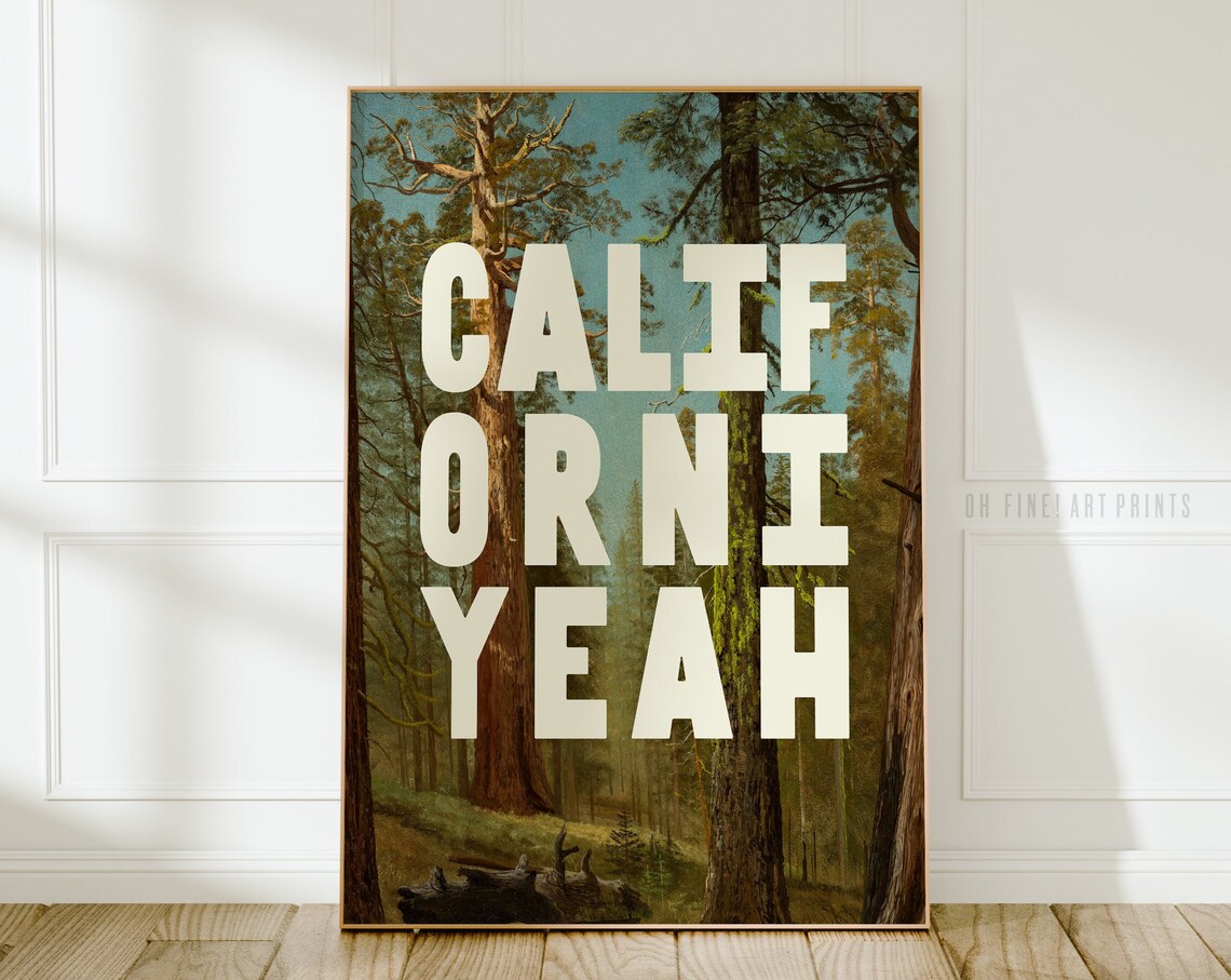 California Yeah Retro Redwood Forest Vintage Style Travel Poster