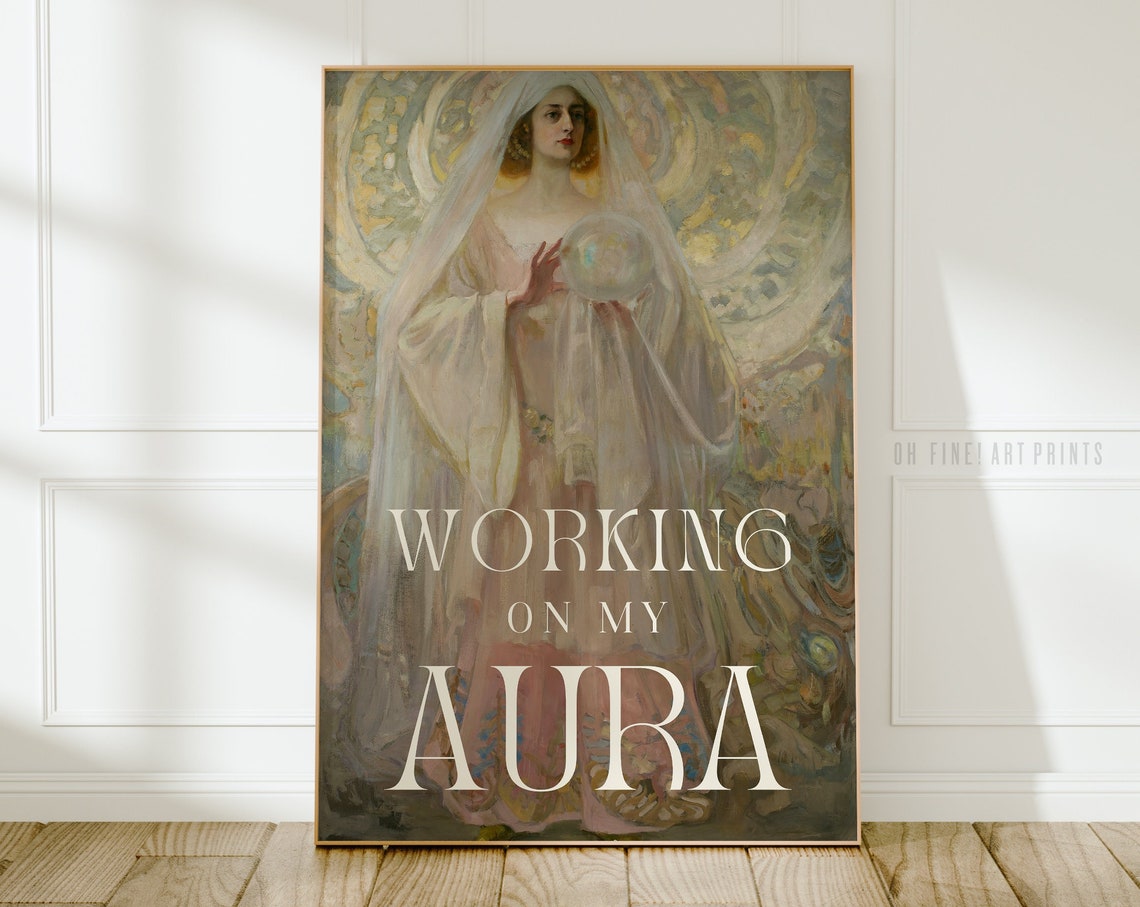 Working On My Aura Retro Sunset Gradient Manifestation Quote Poster