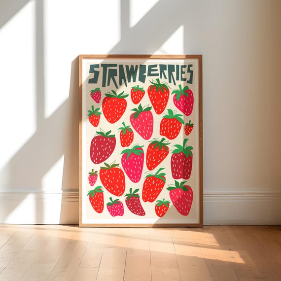 Strawberry Retro Kitchen Food Art Print