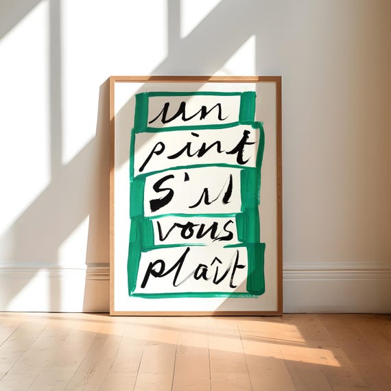 Un Pint Sil Vous Plait Art Print Green Kitchen Bar Decor