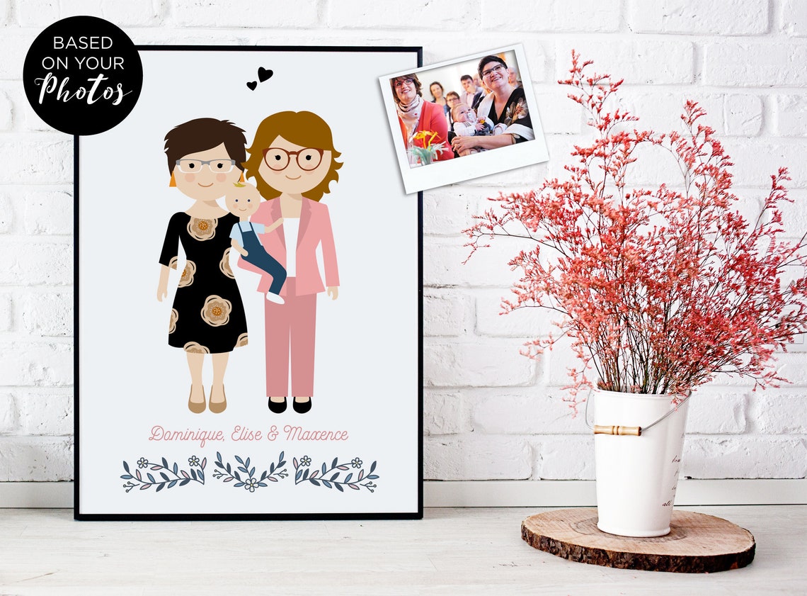 Personalized Famille Teyssier Tandem Bike Family Illustration Poster - Image 2