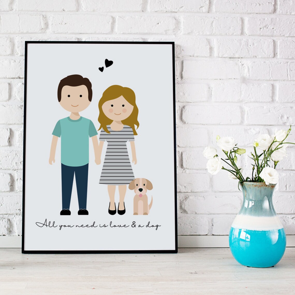 Personalized All You Need Is Love and a Dog Couple Portrait Poster