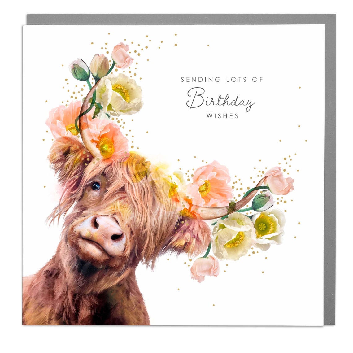 Highland Cow Sending Lots of Birthday Wishes Card Poster Design