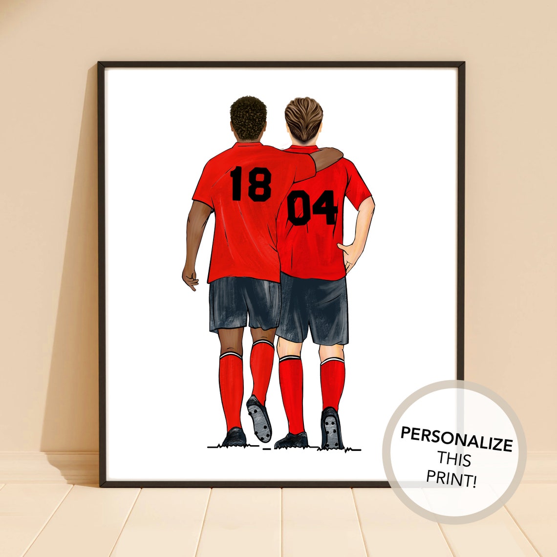 Personalized Father and Son Red Soccer Jerseys 18 and 04 Sports Poster