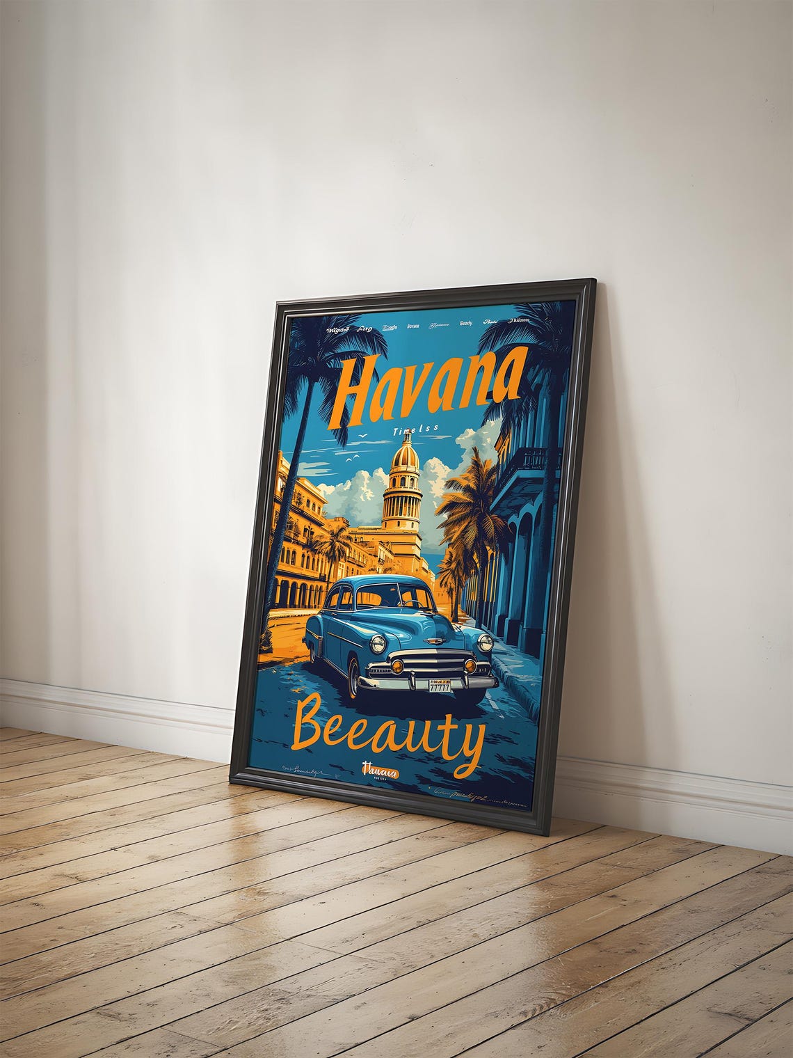 Havana Timeless Beauty Classic Blue Car And Capitol Travel Poster