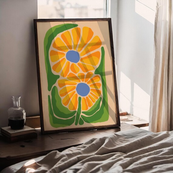 Yellow Floral Wall Art Bold Botanical Poster Modern Flower Print Large Statement Vibrant Instant