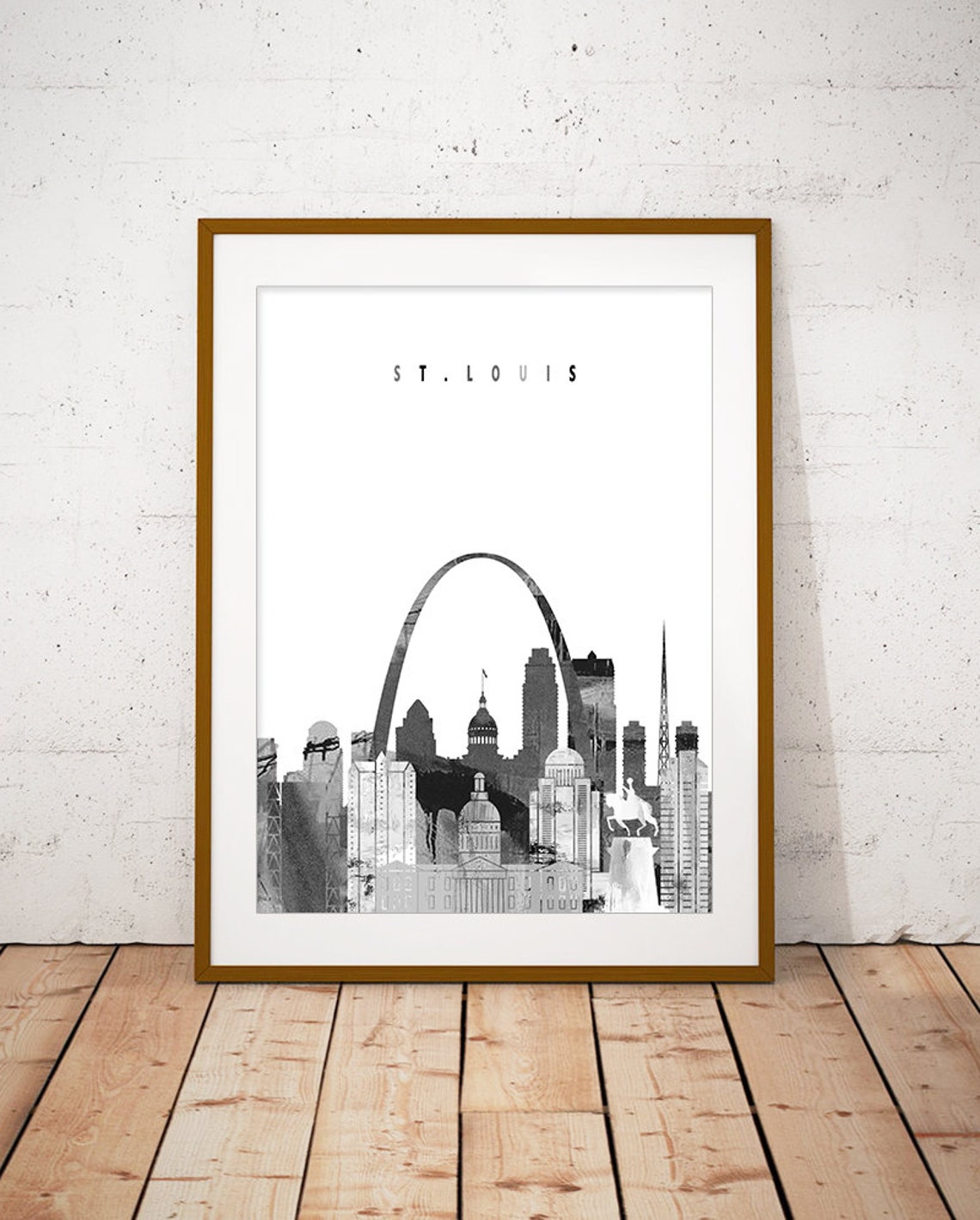 St. Louis Missouri Gateway Arch Black White Skyline Poster Art