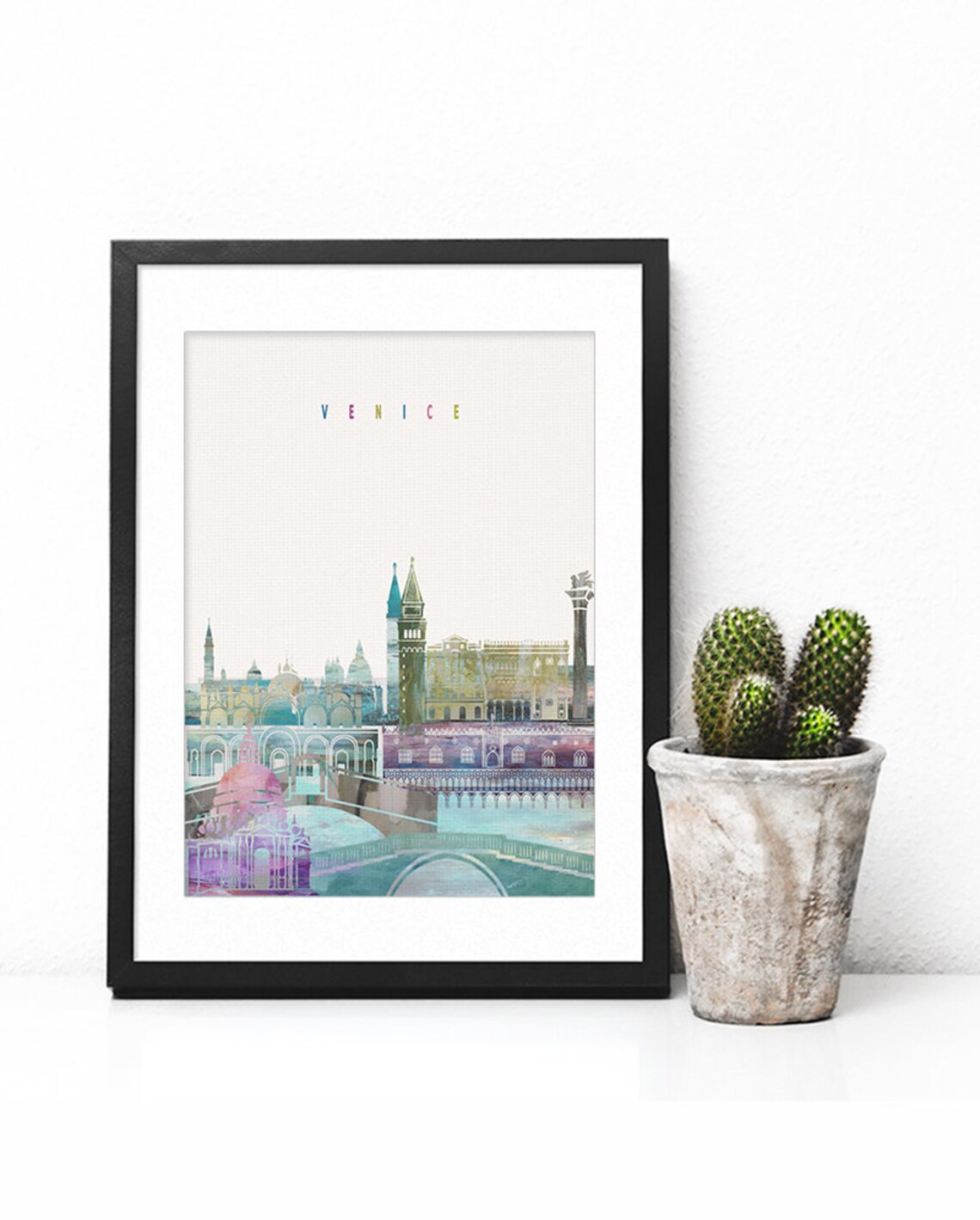 Venice Italy Watercolor Canals Landmark Skyline Art Modern Home Decor Poster - Image 2