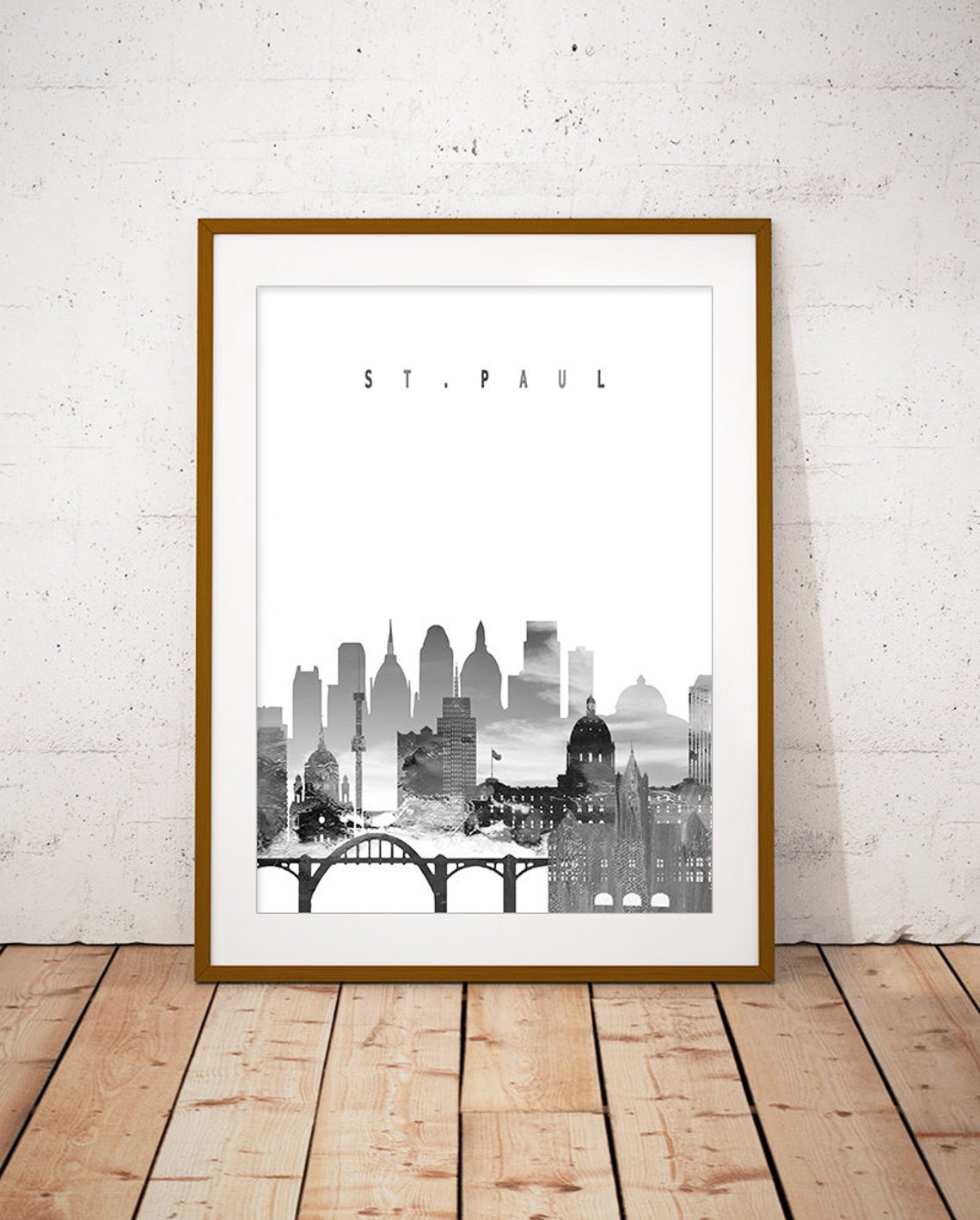 St. Paul Black and White Skyline Bridge Minimalist Decor Poster