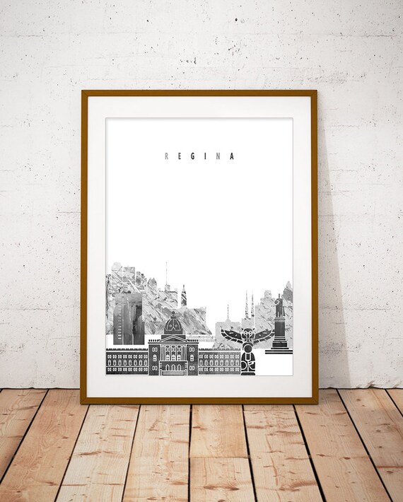 Regina Black and White Skyline Totem Minimalist Decor Poster