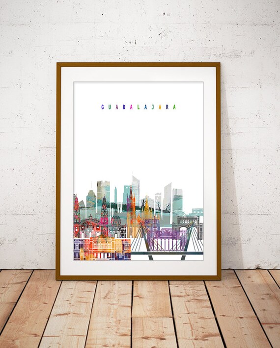 Guadalajara Mexico Cathedral Watercolor Skyline Art Modern Home Decor Poster