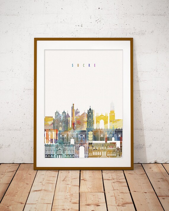 Sucre City Watercolor Skyline Modern Home Wall Decor Art Poster