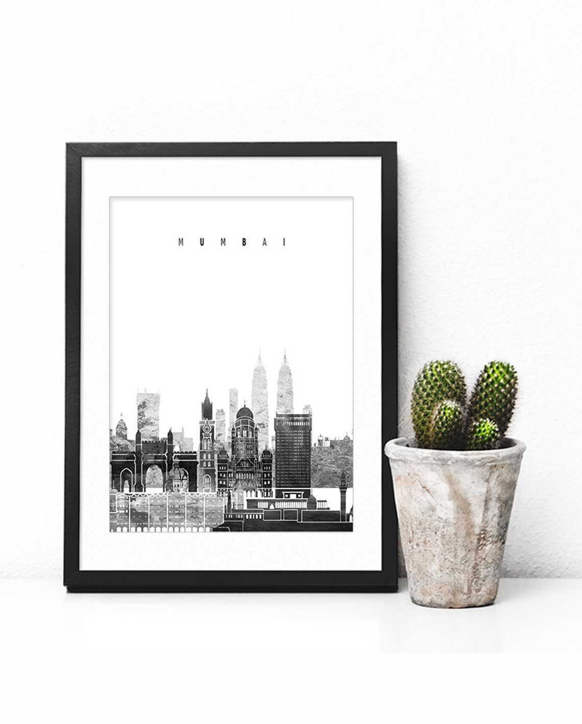 Mumbai Black and White Skyline Gateway Minimalist Decor Poster - Image 3
