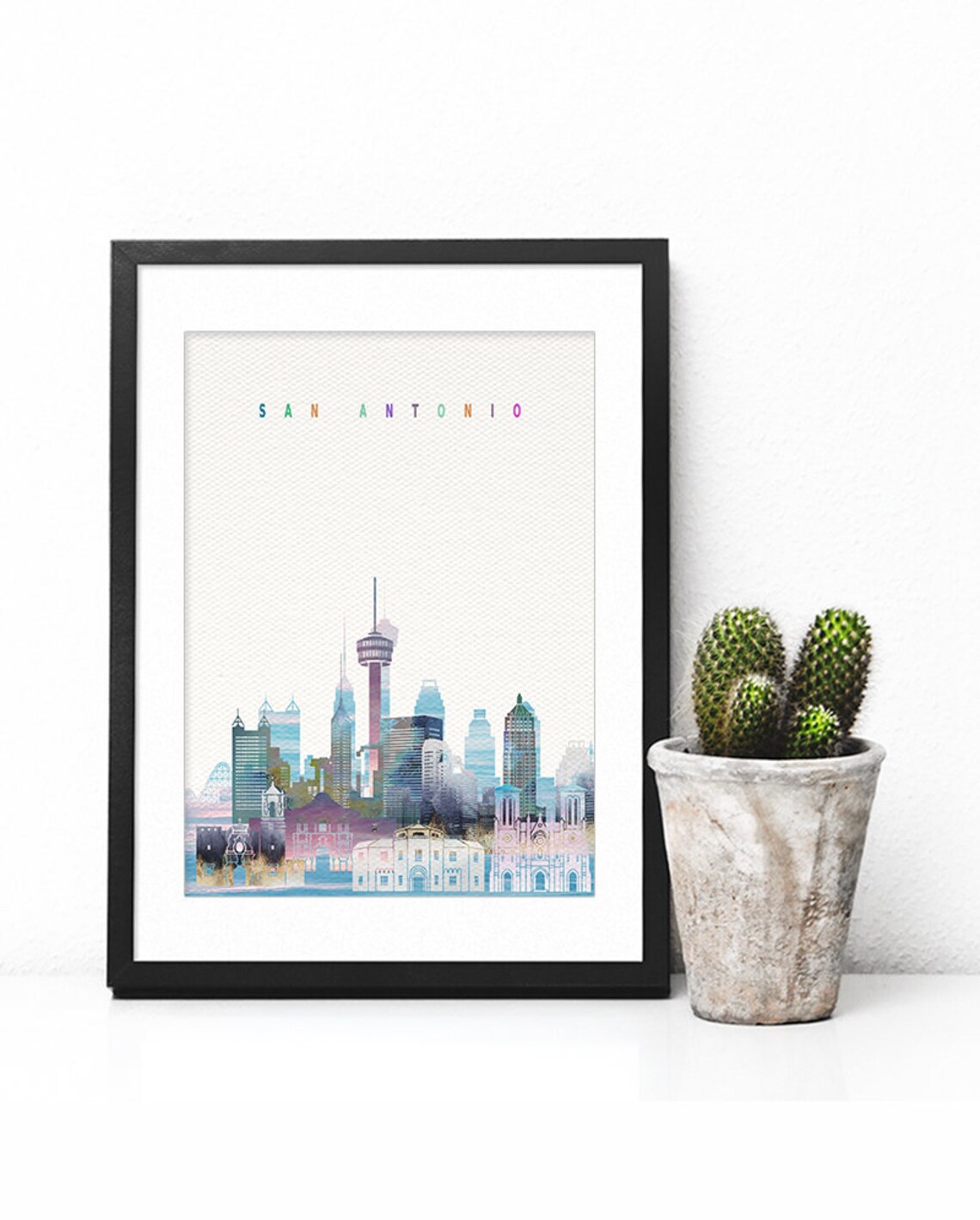 San Antonio Texas Tower Watercolor Skyline Art Modern Home Decor Poster - Image 2