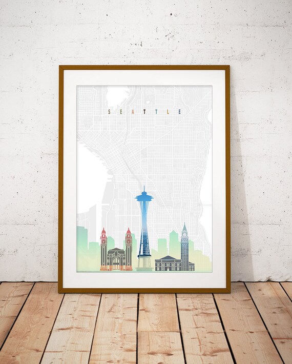 Seattle Washington Space Needle Street Map Skyline Poster Art