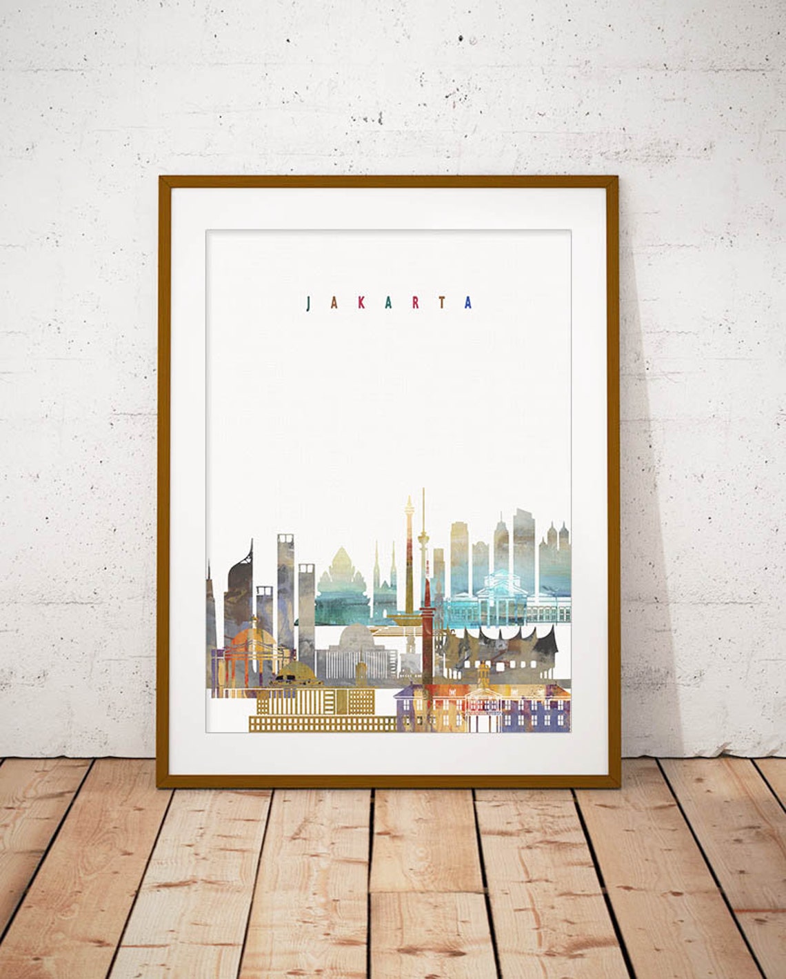 Jakarta Watercolor City Skyline Indonesia Print Home Decor Gift