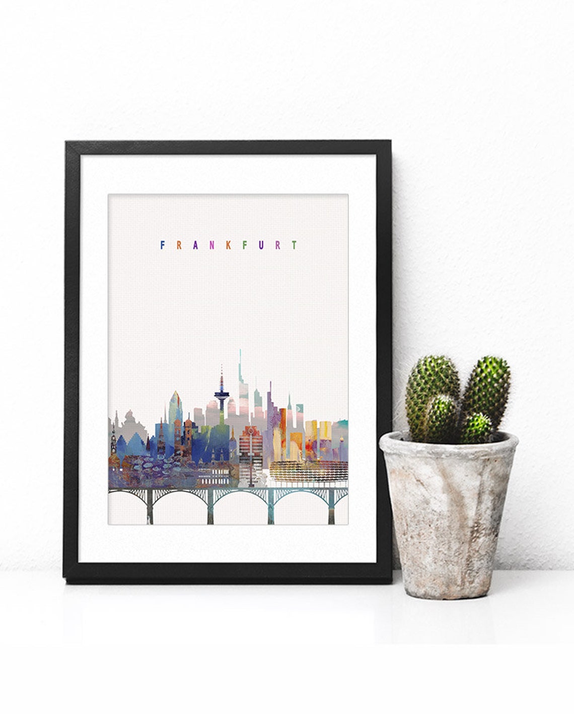 Frankfurt Watercolor Skyline Bridge Modern Home Decor Poster - Image 2