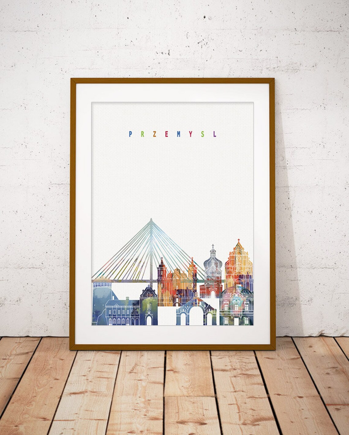 Przemysl Skyline Colorful Watercolor Bridge Cityscape Art Poster