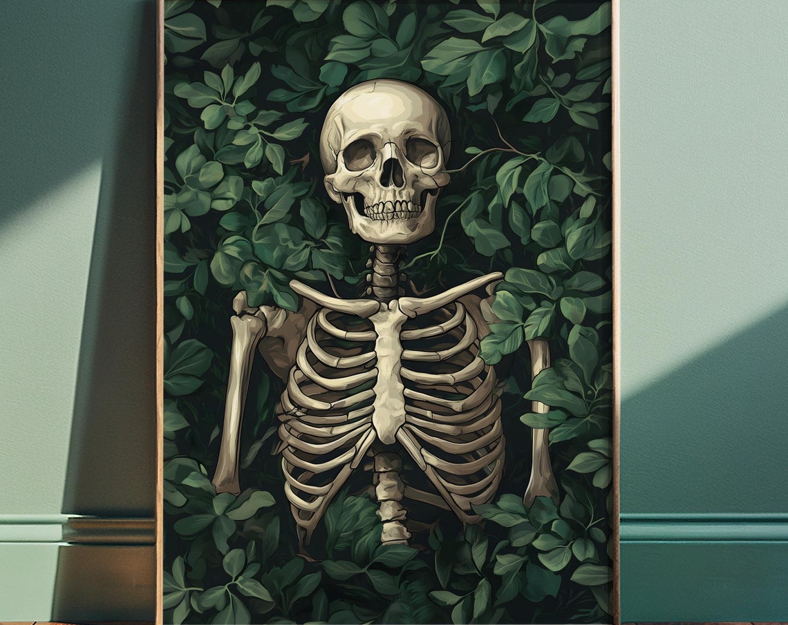 Botanical Skeleton Moody Green Leaf Gothic Halloween Spooky Poster - Image 4