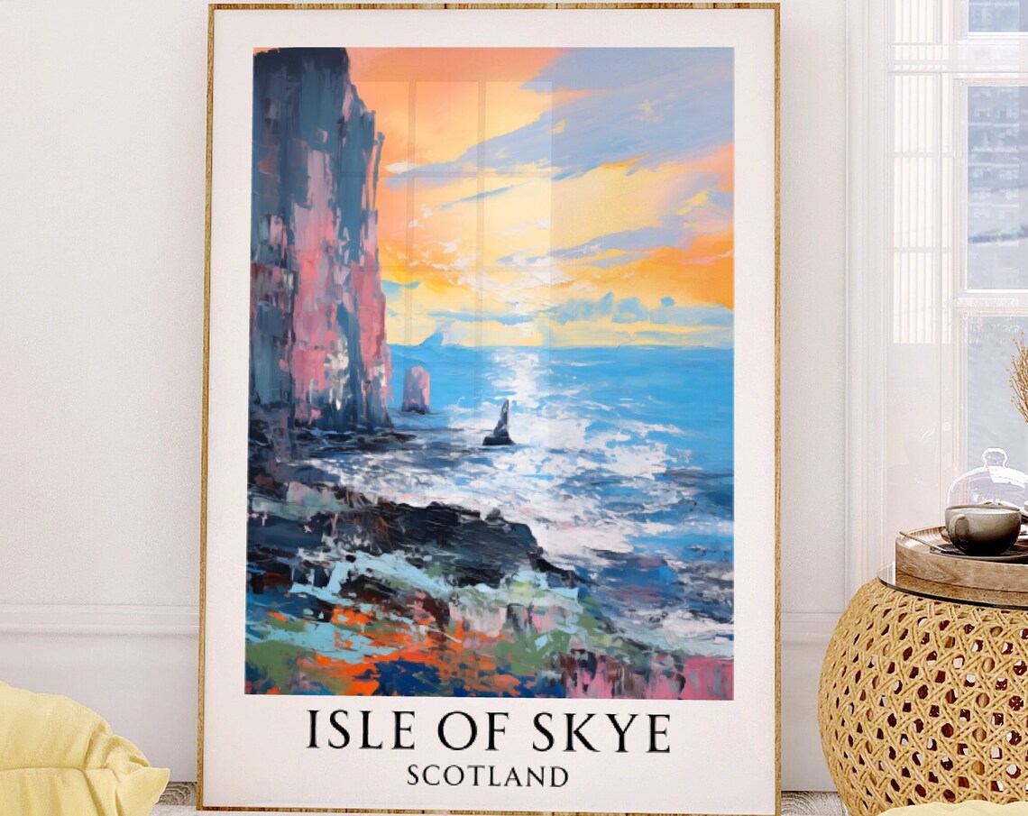 Isle of Skye Sunset Sea Cliffs Waves Scotland Travel Art Poster - Image 3