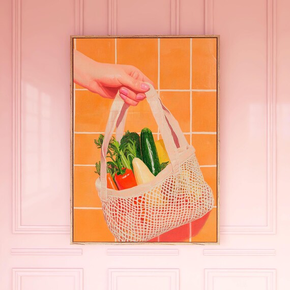 Fresh Vegetables Market Bag Painting Poster Colorful Kitchen Home Decor