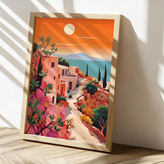 Deep Orange Sunset Over Town