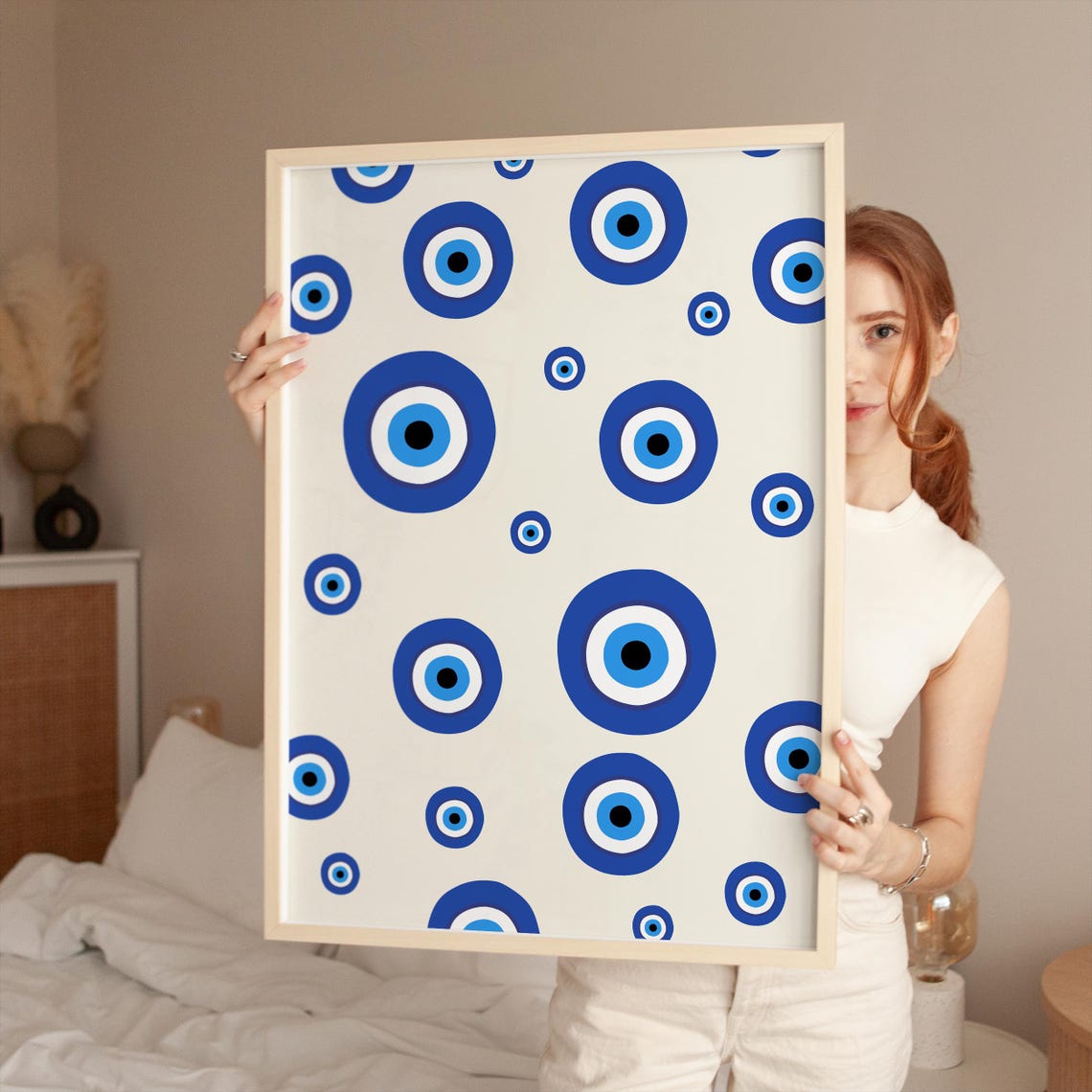 Evil Eye Pattern Poster Blue Nazar Protection Boho Wall Decor