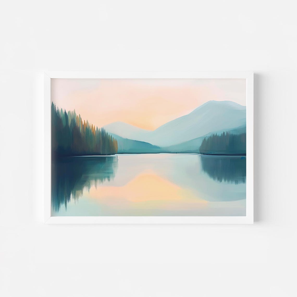 Misty Blue Mountain Lake At Dawn With Pine Forest Scenery Poster