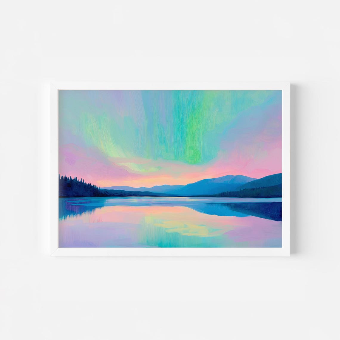 Northern Lights Over Still Mountain Lake Aurora Night Poster
