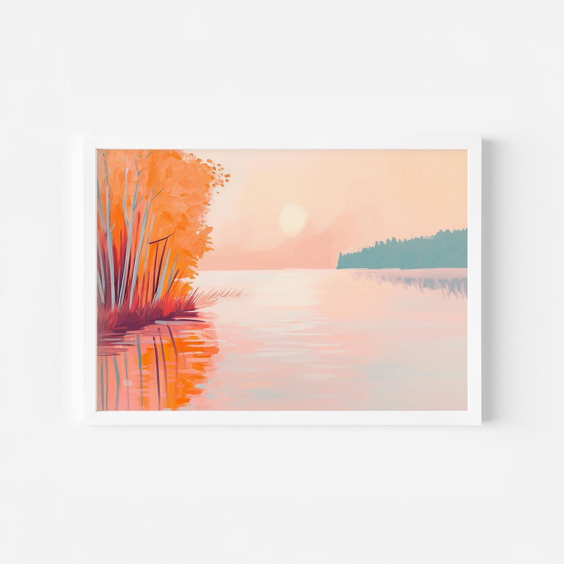 Autumn Lake Sunset With Fiery Orange Trees And Pink Water Poster