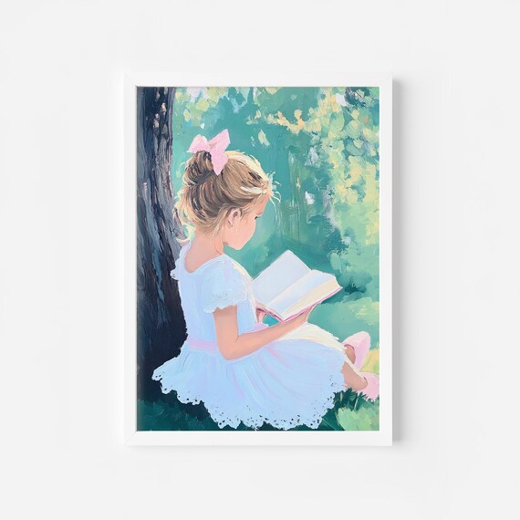 Blonde Girl Reading Under Tree Reading Nook Summer Read Art Girly Book Lover Girls Room Book Nook Book Lover Gift