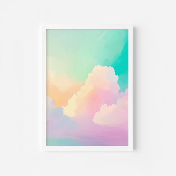 Pastel Cloud Painting Colorful Sky Art Print Girls Room Watercolor Blue Pink Heaven Cloud Sunset Painting