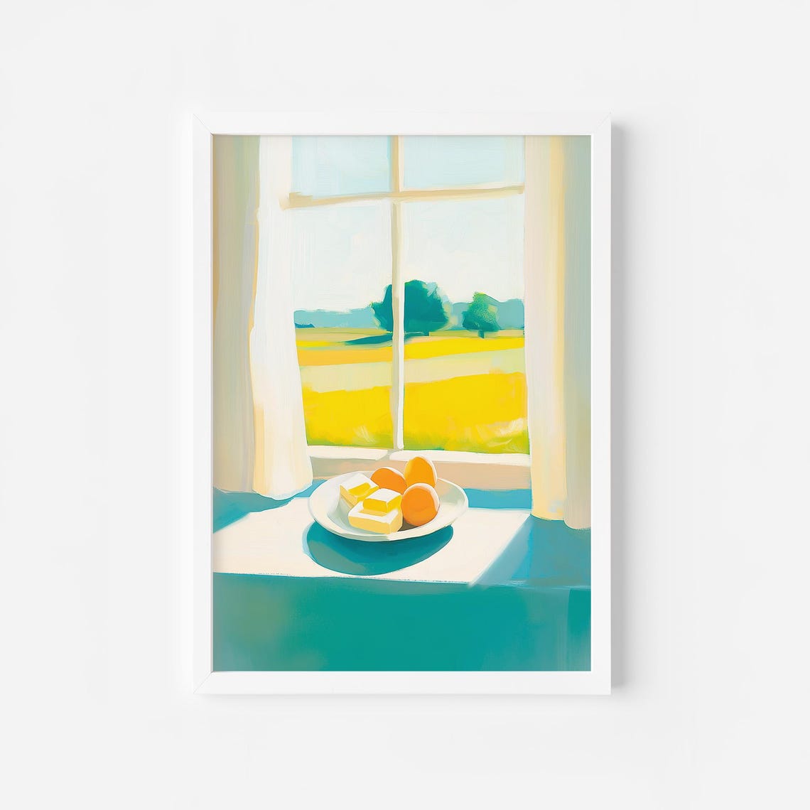 Sunny Windowsill Plate of Cheese and Oranges Country Kitchen Poster