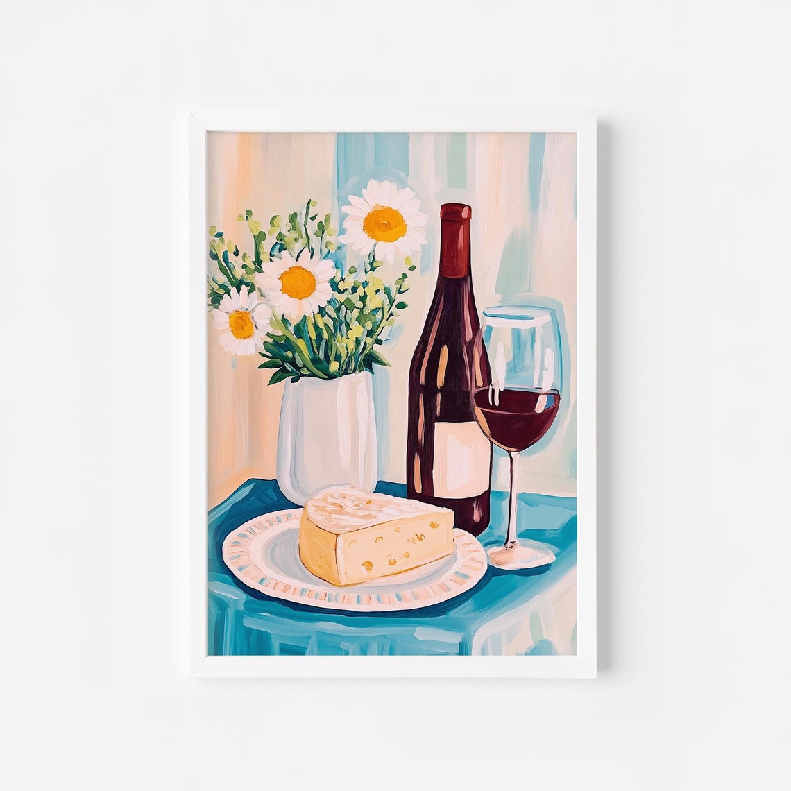 Wine and Cheese Still Life With Daisies French Kitchen Poster Art