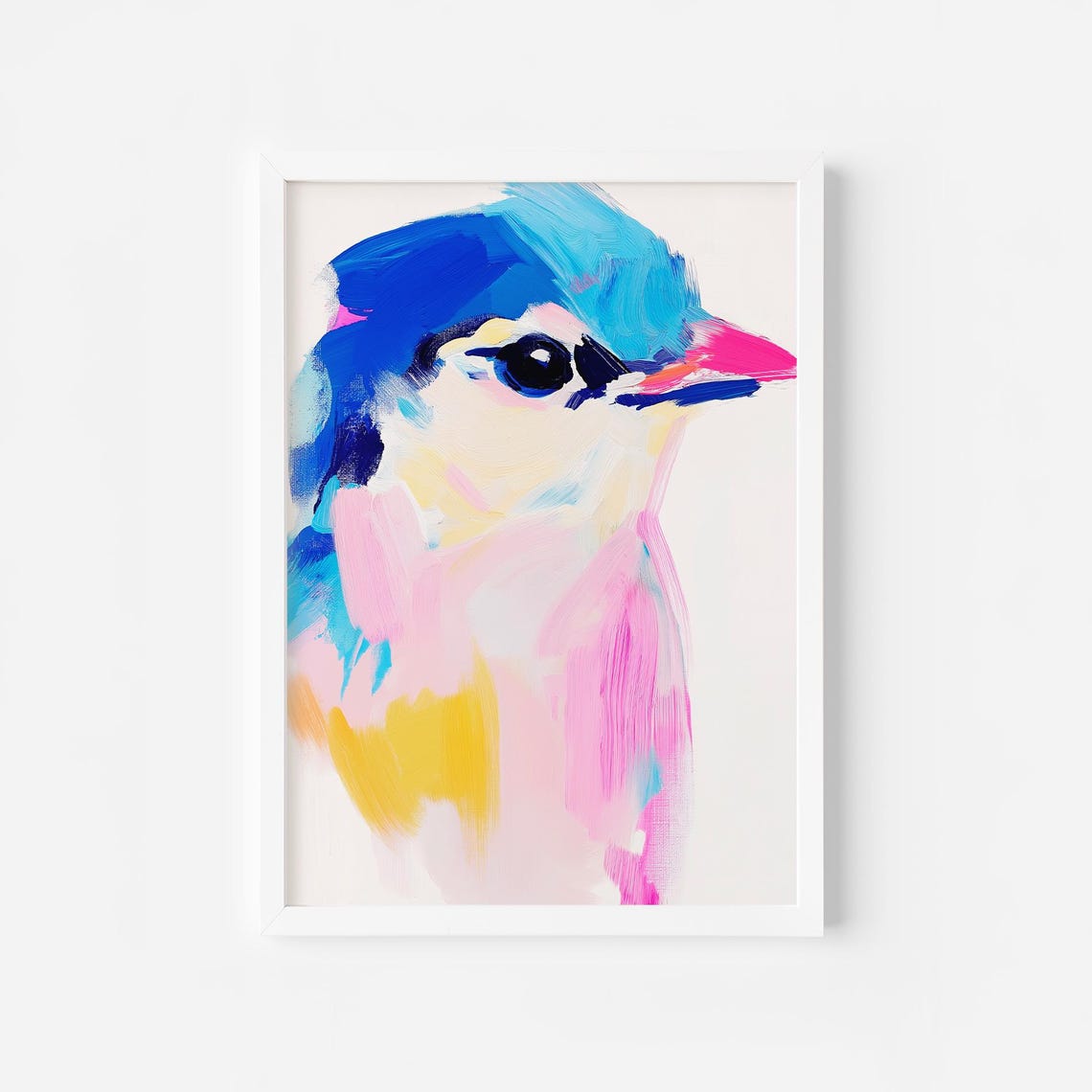 Colorful Abstract Bird Head in Blue Pink Modern Bird Decor Poster