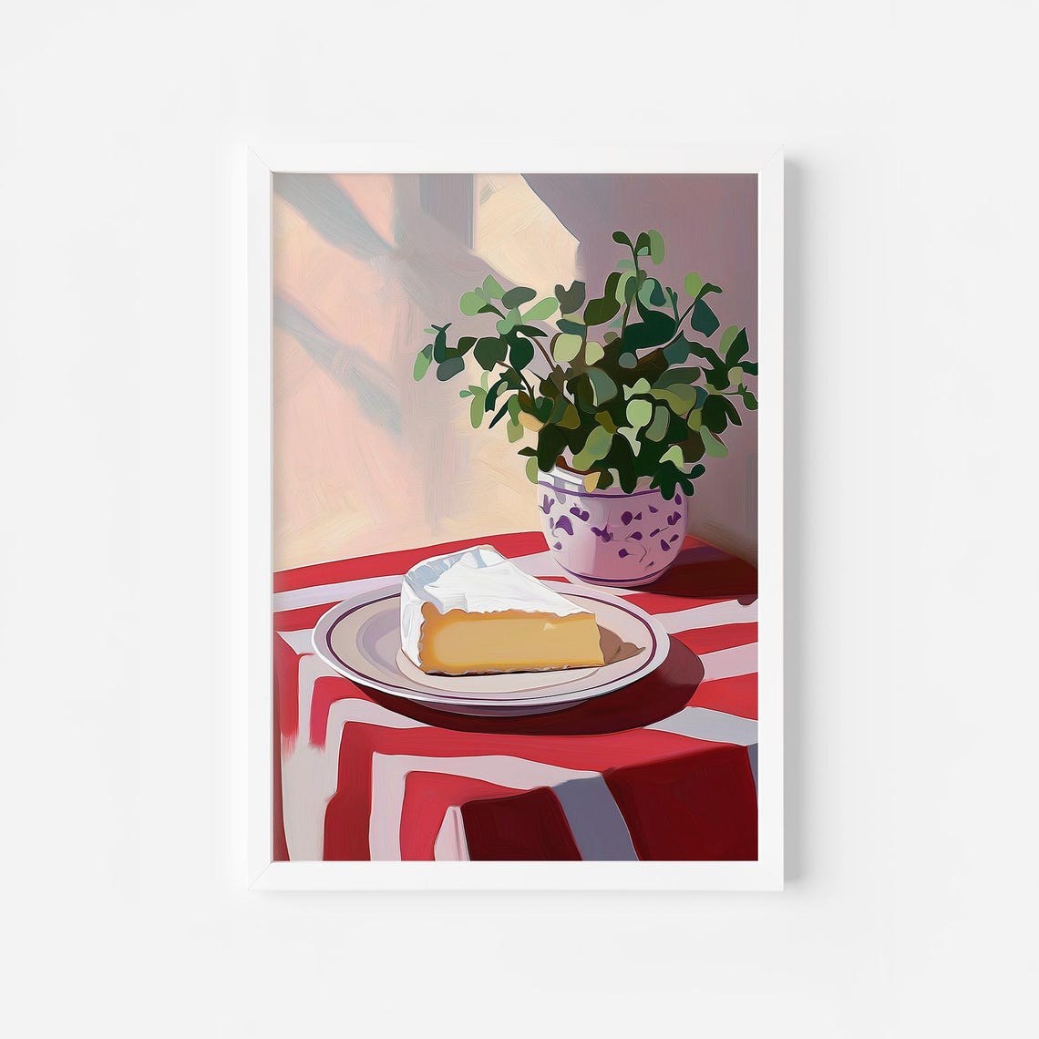 Camembert Cheese Wedge Still Life With Plant French Kitchen Poster