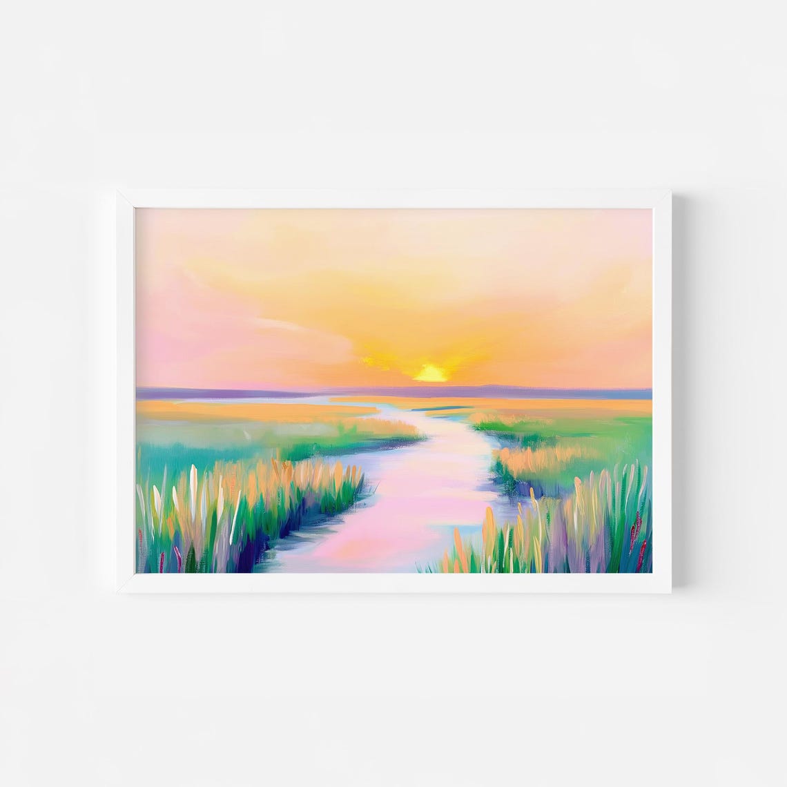 Golden Marsh Sunrise With Winding Pink Creek Wetlands Poster