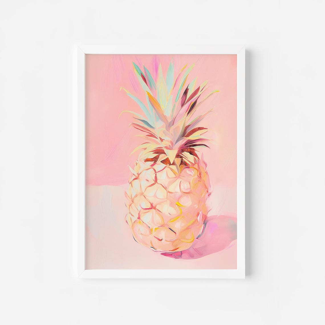 Pink Pineapple Painted Still Life Tropical Pink Kitchen Poster