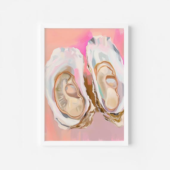 Pastel Pink Oyster Painting Pastel Summer House Wall Art Preppy Coastal Girls Room Coastal Seashell Print Tropical Summer Art