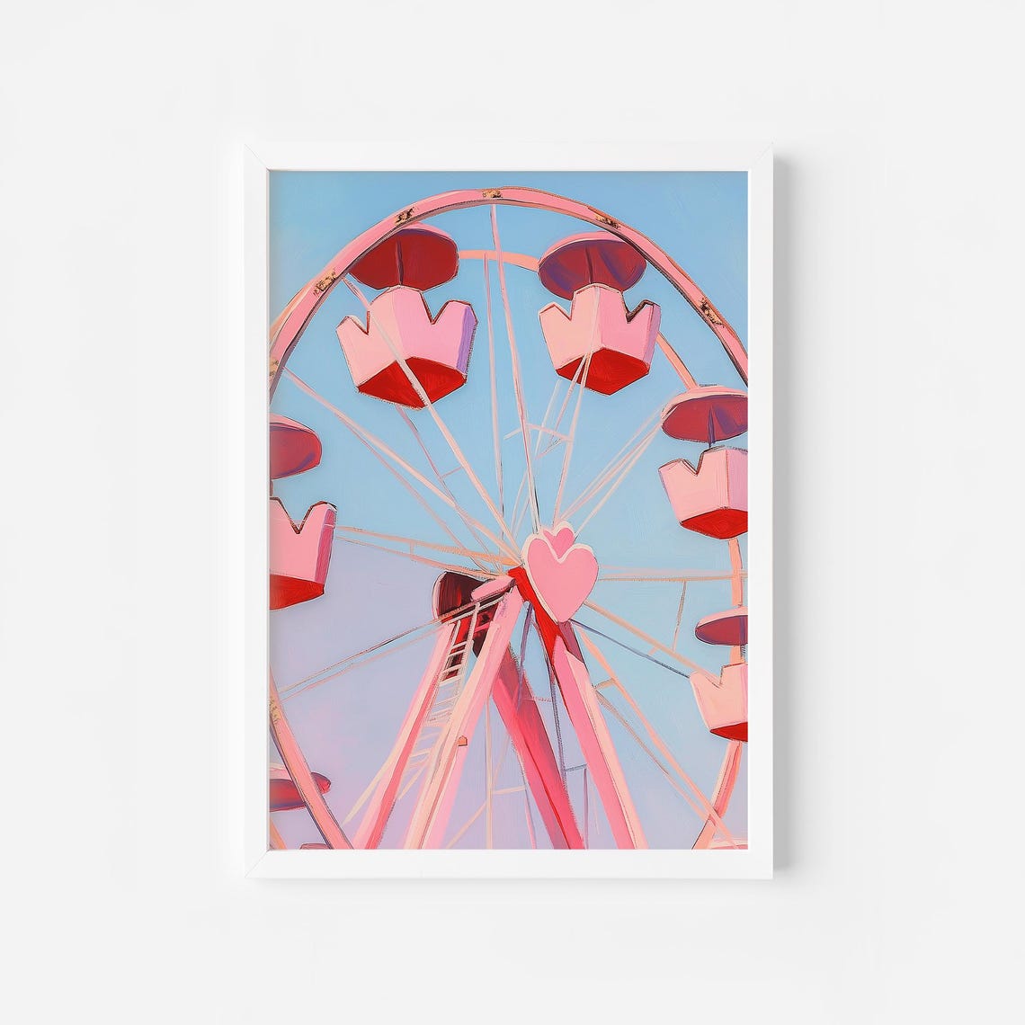 Pastel Pink Ferris Wheel With Heart Shaped Gondola Carnival Poster