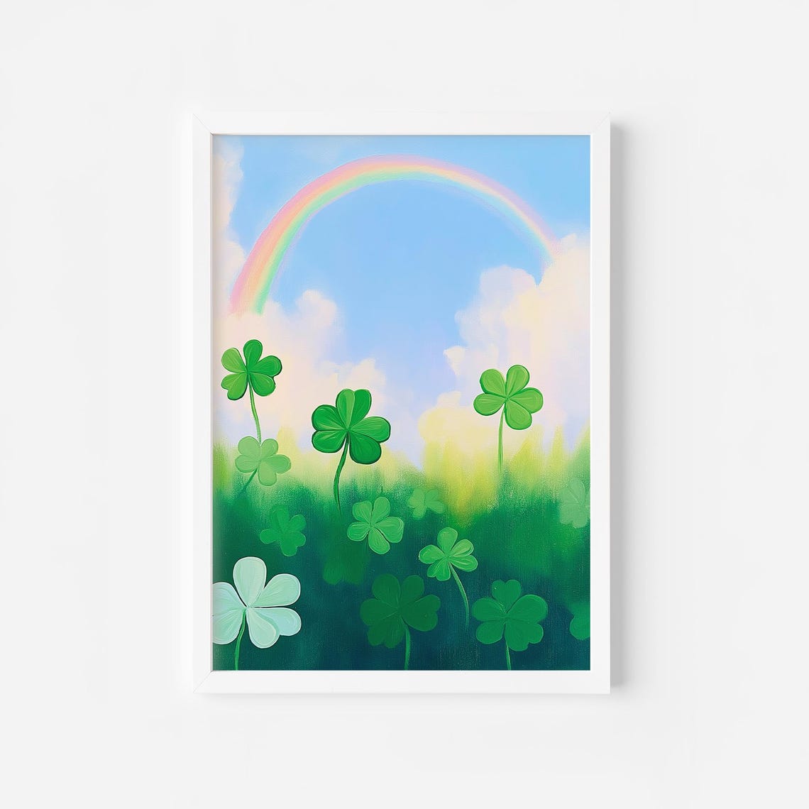 Rainbow Arching Over Green Clover Meadow St Patricks Day Decor Poster