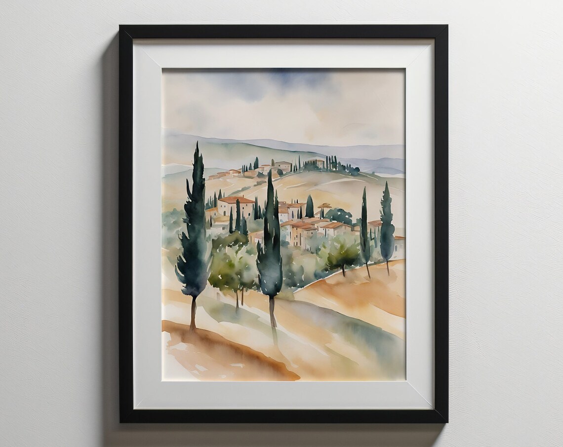 Tuscany Watercolor Print, Italy Travel Poster