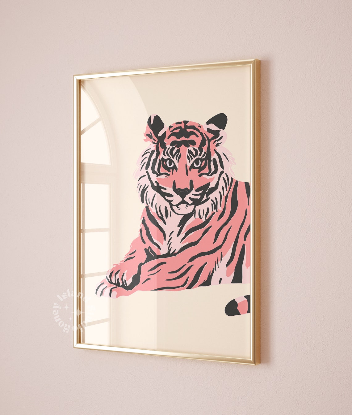 Pink Tiger Head Line Art Bold Trendy College Dorm Wall Poster