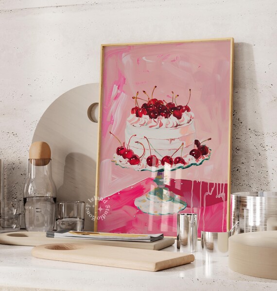 Retro Cake Print, Preppy Kitchen Decor Poster
